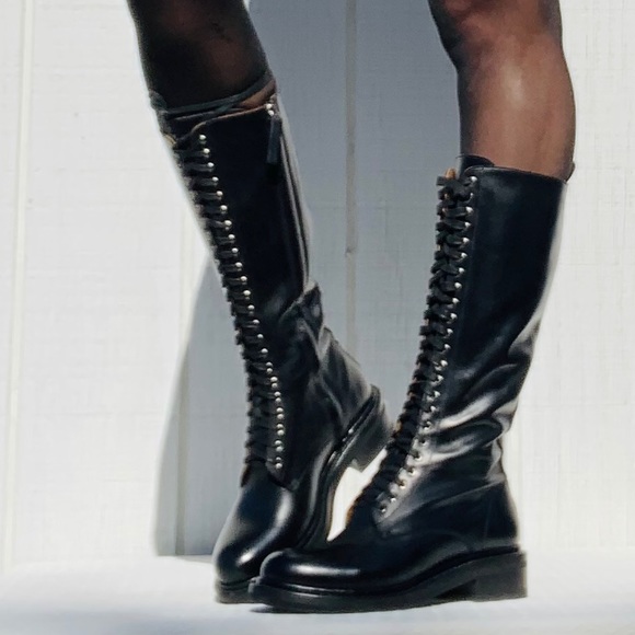 Frye Alice Black Lace Up Combat Boots 8 Tall NWT - Picture 15 of 16